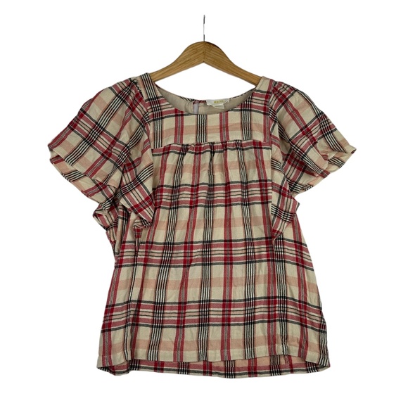 Anthropologie Maeve Priscilla‎ Plaid Flutter Sleeve Top Womens Size S - Picture 2 of 4